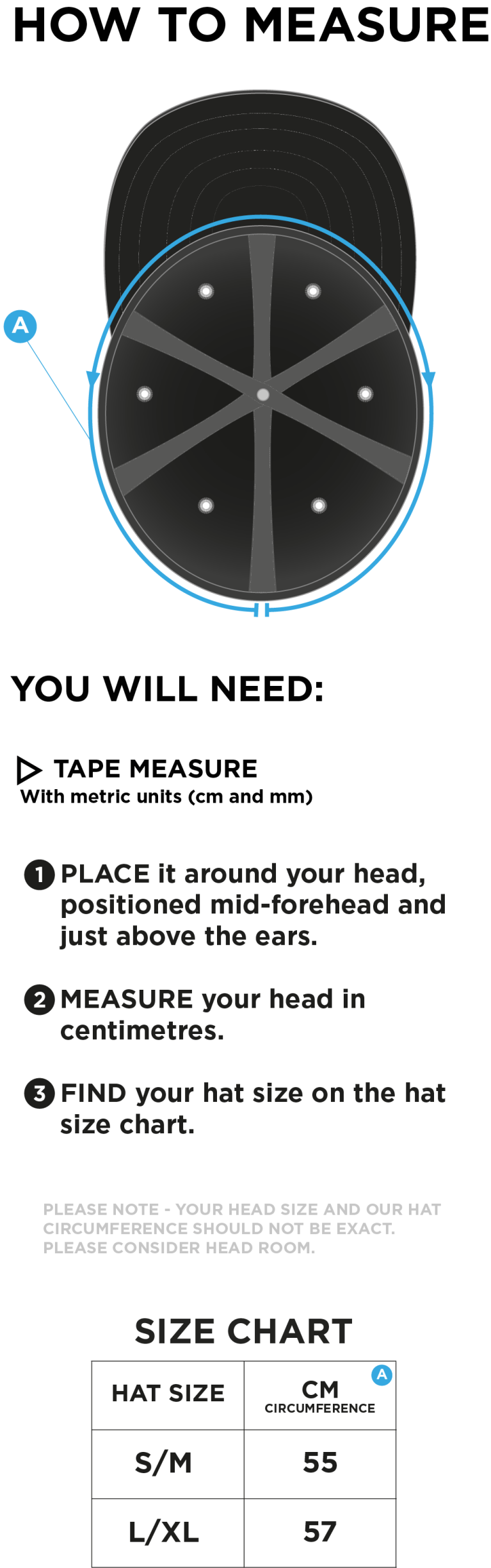 Wirksworth and Middleton CC - Fuse Flexi Cap - Size Guide