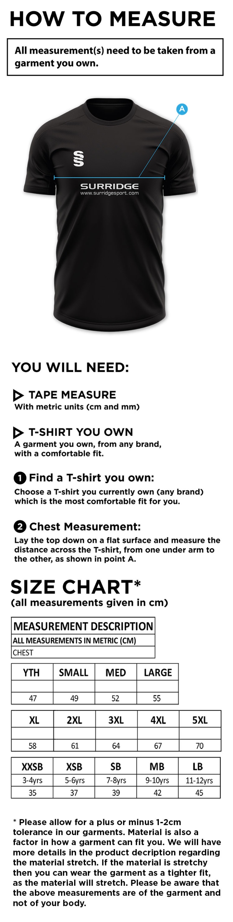 Wirksworth and Middleton CC - Blade Polo - Size Guide