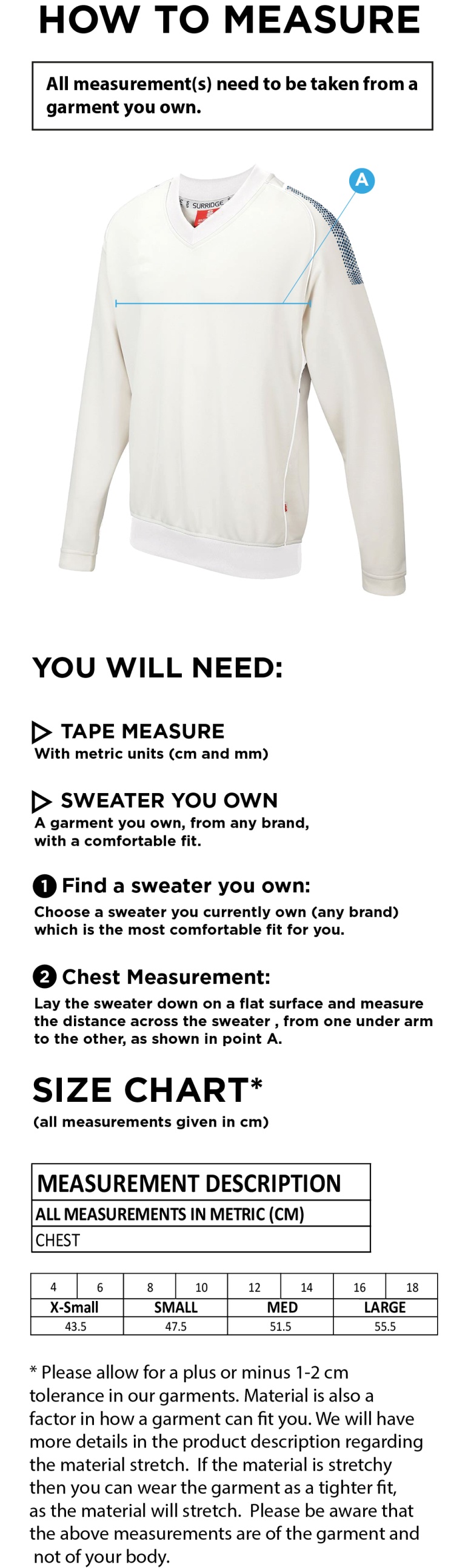 Wirksworth and Middleton CC - Blast Long Sleeve Sweater - Women's Fit - Size Guide