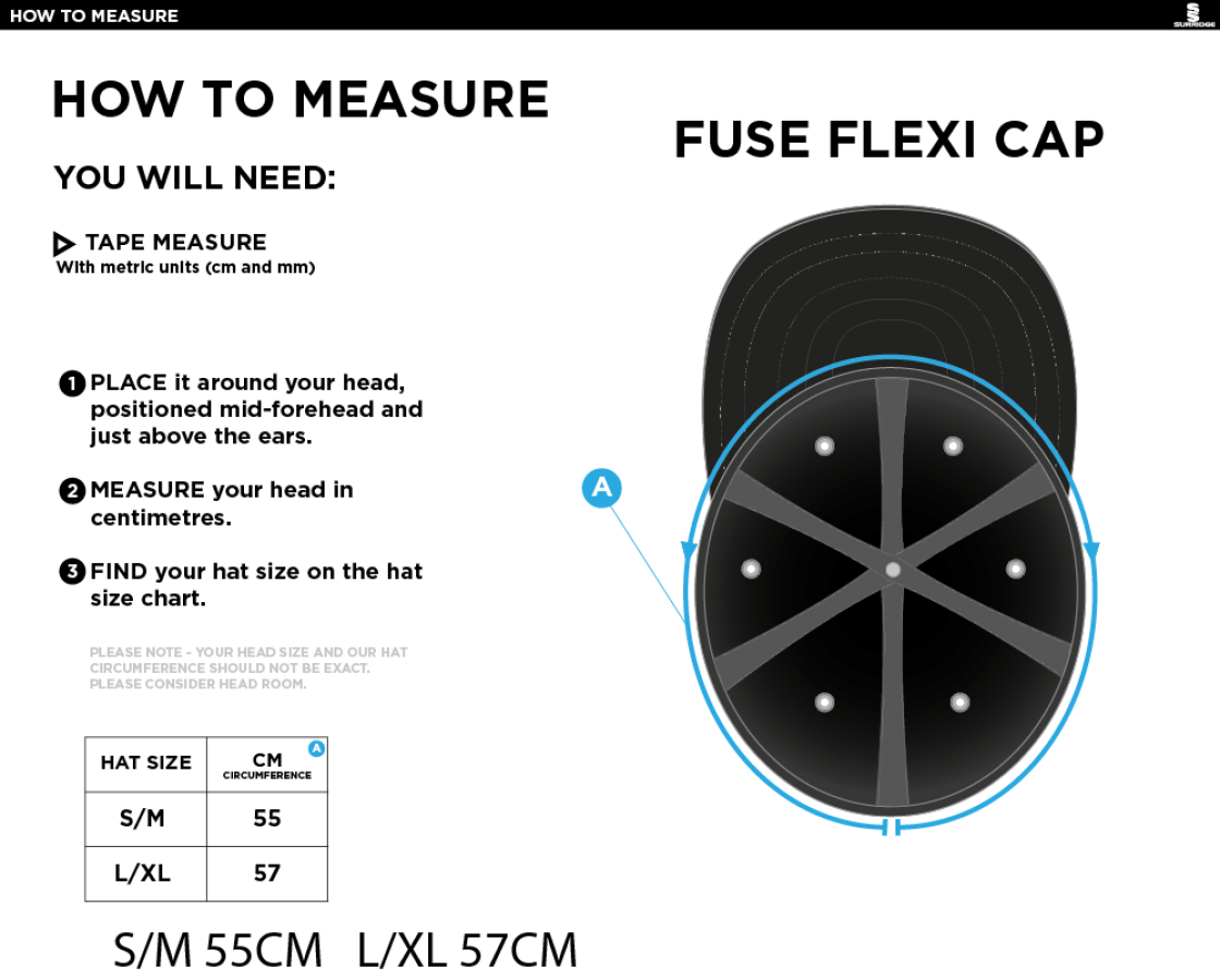 Wirksworth and Middleton CC - Fuse Flexi Cap - Size Guide