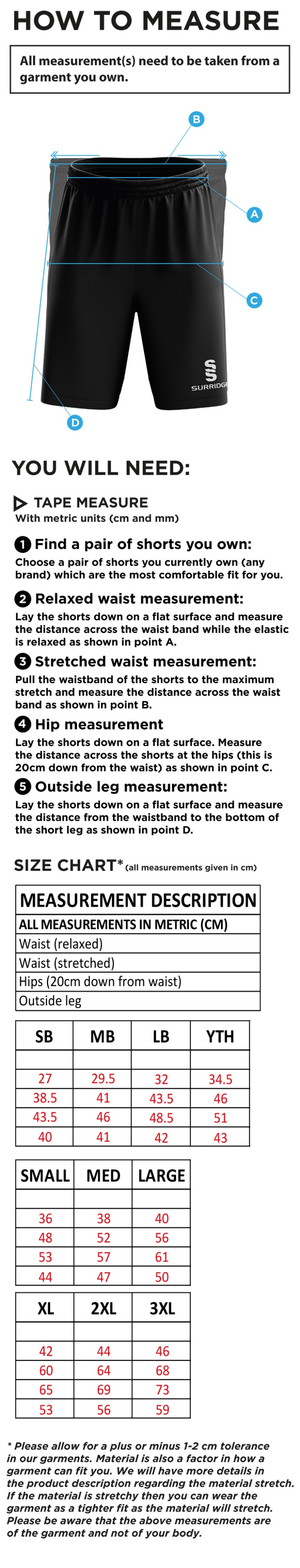 Wirksworth and Middleton CC - Blade Shorts - Size Guide