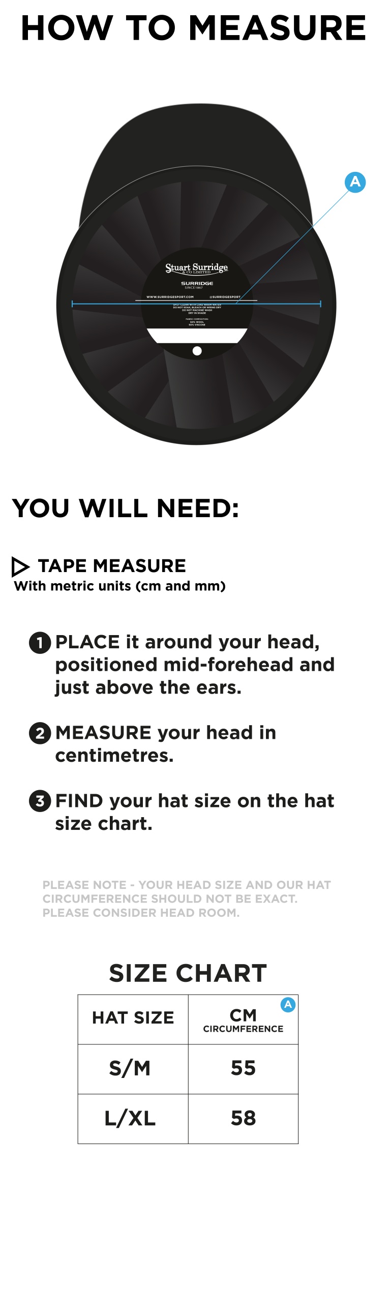 Wirksworth and Middleton Cricket Club - Baggy Cricket Cap - Size Guide