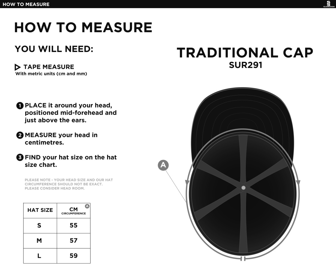Wirksworth and Middleton CC - English Playing Cap - Size Guide
