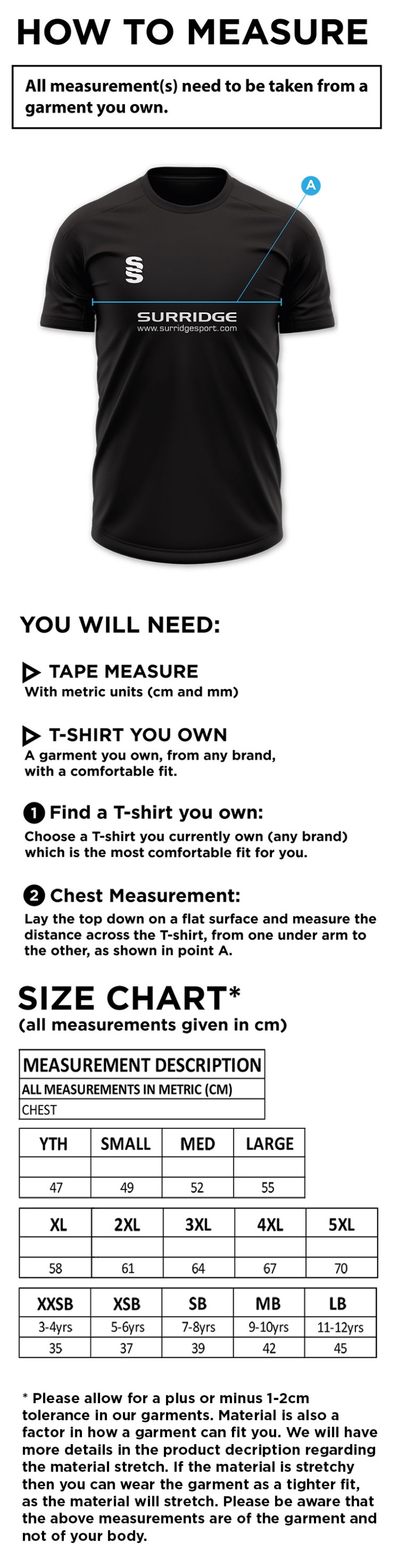 Wirksworth and Middleton CC - Blade Polo - Size Guide