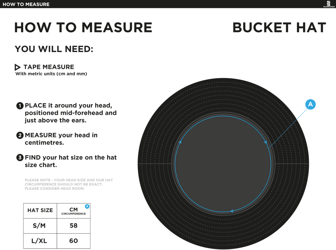 WIRKSWORTH AND MIDDLETON CC Dual Bucket Hat - Navy - Size Guide